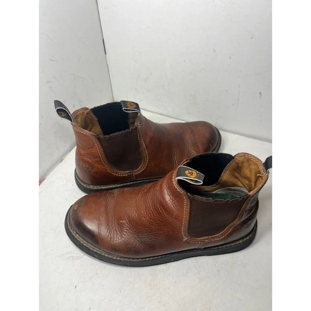 Ariat Mens Spot Hog Brown Leather Chelsea Pull On Boots 39420 Size 10.5 M